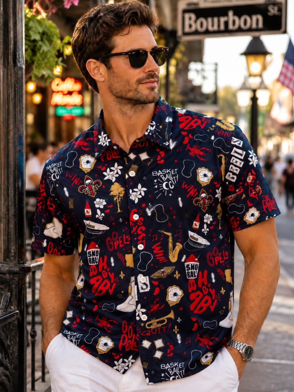 NBA New Orleans Pelicans Crescent City Graphic Button Up Shirt Men's Medium